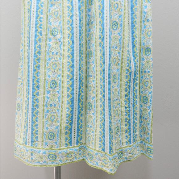Ann Taylor Halter Midi Dress Sz 8 Petite Blue Green Paisley Floral Stripe Retro - Picture 4 of 13